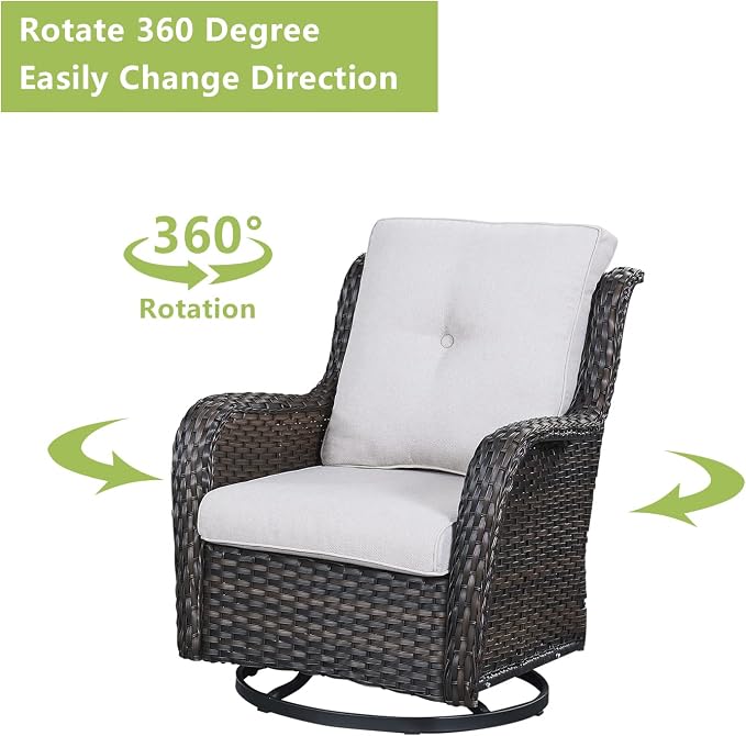 Rilyson Wicker Patio Furniture Set - 5 Piece Rattan Outdoor Sectional Conversation Sets with 2 Rocking Swivel Chairs,2 Ottomans and 1 Loveseat for Porch Deck Garden(Brown/Beige)