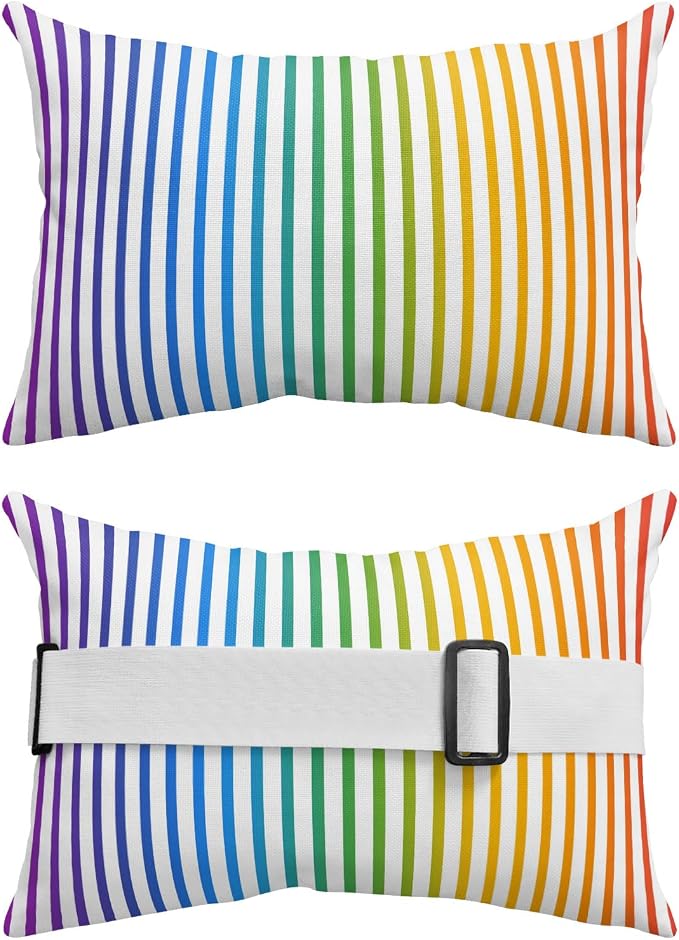Pack of 4 Outdoor Lumbar Pillow Covers 12x20 Inch, Thin Rainbow Striped Waterproof Throw Pillow Covers Set, Farmhouse Modern Stripes Indoor&Outdoor Decorative Cushion Cases for Patio Porch Car