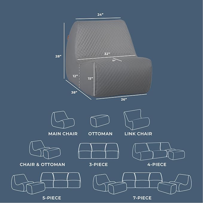 Big Joe Solvana Lounge Chair, Outdoor Weather-Resistant Cool Touch Silicone Stitched Leather, Primary Chair, Moonlit Gray