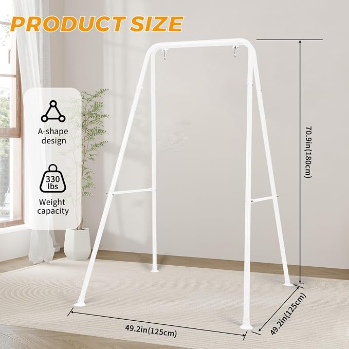 Swing Stand Only, Hammock Chair Stand, Heavy-Duty Metal Stand, Multi-Use Swing Frame for Indoor and Outdoor, Backyard, Max Load 300lbs, Hammock Chair not Included (White)