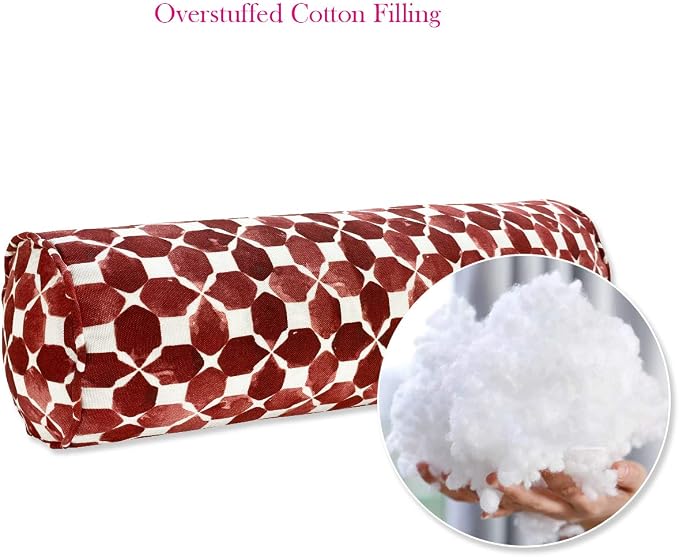 Pack of 2 Outdoor Waterproof Decorative Bolster Pillows with Inserts for Patio Furniture, 20x6 Inch Fade Resistant Patio Garden Bolster Cushions for Couch Bed Sofa, Geometric Red