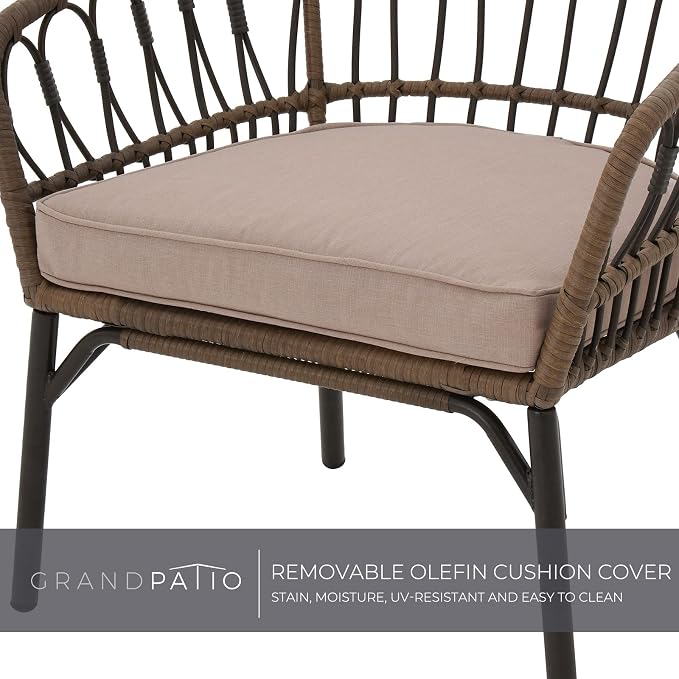 Grand patio 5-Piece Patio Conversation Sets with Cushion, Outdoor Bistro Set with Wicker Chairs & Round Table for Balcony, Patio, Deck, Tan