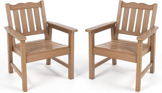 Stoog All-Weather Patio Chairs Set of 2, Oversized Garden Chair with 400 lbs Weight Capacity, Easy to Assemble, Outdoor Chair for Patio, Backyard Deck, Fire Pit & Lawn Porch, Teak