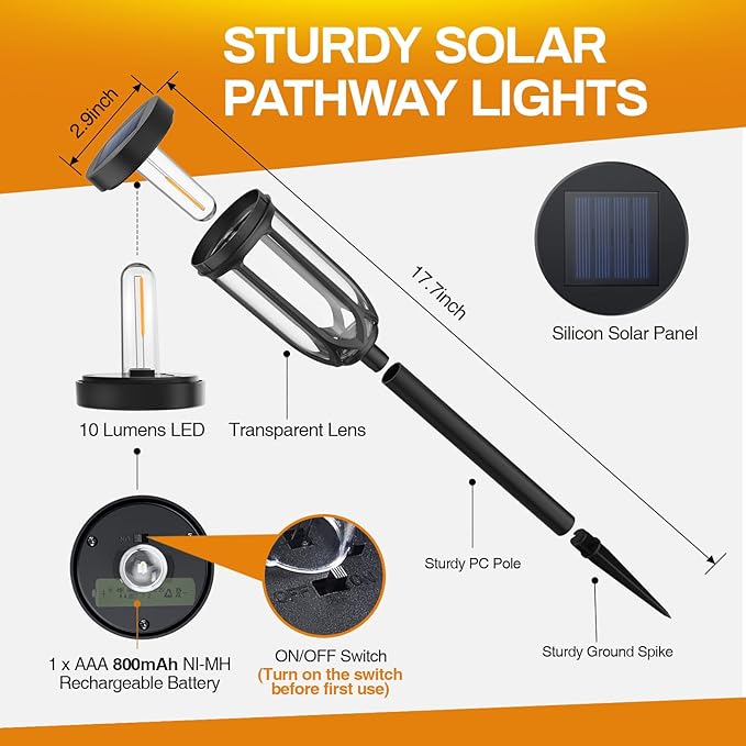 Barleit Solar Lights Outdoor 8 Pack, Solar Pathway Lights, Solar Lights Outdoor Waterproof IP65, Bright Auto On/Off Driveway Patio Light, Solar Garden Lights Landscape Lighting for Walkway Lawn Yard