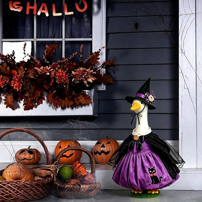 Mtsebmves Pumpkin Wizard Porch Goose Outfit Witch Geese Costume 23-Inch Porch Goose Dress for Yard Lawn Outdoor Garden Patio