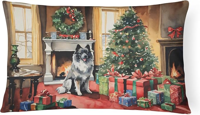 Caroline's Treasures DAC2690PW1216 Keeshond Cozy Christmas Throw Pillow Machine Washable, Indoor Outdoor Decorative Pillow for Couch, Bed or Patio, 12HX16W