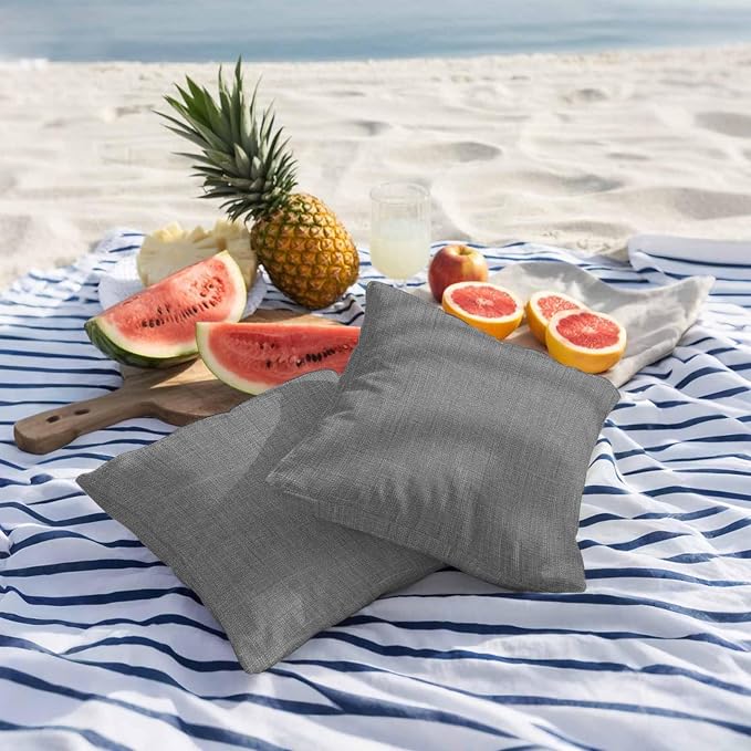 Outdoor Waterproof Throw Pillow Covers Set of 2 Grey Linen Pillowcases 24x24 Inches Farmhouse Pure Color Decorative Pillows Cushion Case Patio Pillows for Couch Bed Chair Garden