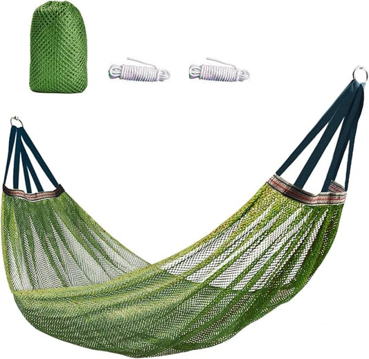 Portable Camping Hammock, Cool Ice Silk Mesh Hammocks with Tree Straps Carry Bag, Single Hanging Sturdy Hammock for Travel Patio Garden. Up to 550lbs. Green A