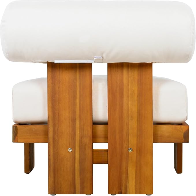 Merax 4-Piece Patio Conversation Set with Acacia Wood Frame, Waterproof Cushions & Round Backrest – Loveseat, 2 Club Chairs & Coffee Table for Garden, Deck & Balcony, Beige+Teak