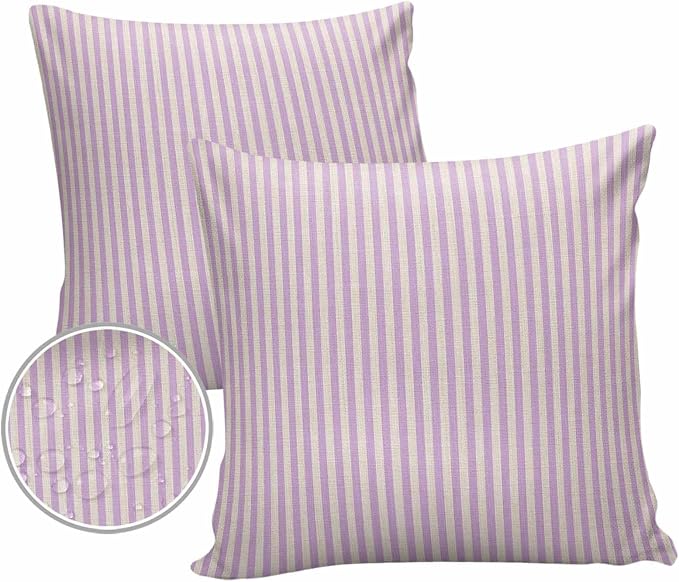 Outdoor Waterproof Throw Pillow Covers Set of 2 Purple Stripes Pillowcases 16x16 Inches Linen Classic Vertical Striped Patio Decorative Pillows Cushion Case Patio Pillows for Couch Bed Chair Garden