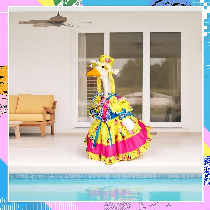 Birthday Porch Goose Dress Outfit Summer Goose Clothes Back to School Classroom Decor for 23" High Cement Plastic Geese Costume for Yard Lawn Outdoor Garden Duck Statue Carnival Circus Holiday Decor