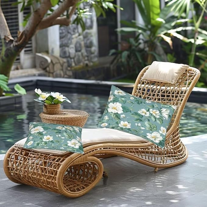 Outdoor Pillows Waterproof Set of 2 Outdoor Pillow Covers 16x24 Inch, Green Throw Pillows Flower Pillow Covers, Summer Garden Decorative Pillows Outdoor Pillows for Patio Furniture Home Decor -hs314