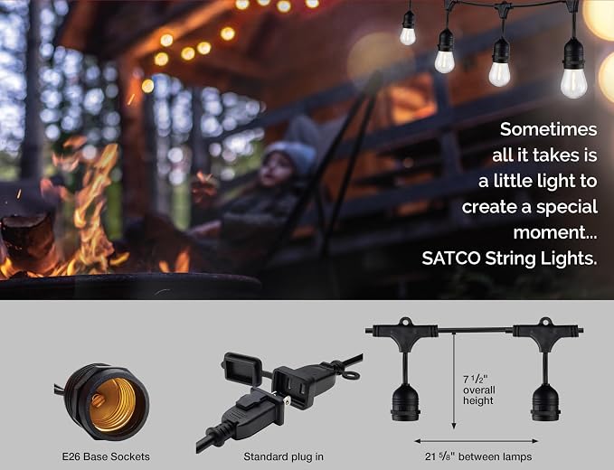 Satco S8039 Incandescent Indoor/Outdoor String Lights, Black, Bulbs Not Included, 24 Feet (Pack of 1)