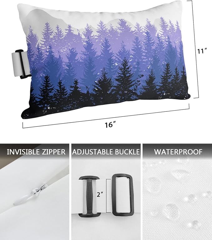 Outdoor Pillows Covers with Inserts Fall Forest Silhouette Purple Art Oil Painting Waterproof Pillow with Adjustable Strap Throw Pillows for Patio Furniture Recliner Lounge Chair, 11x16 inch, 1PCS