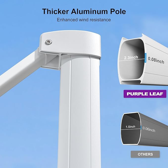 PURPLE LEAF 8' X 11.5' Right-left Tilt White Cantilever Umbrella with Base Patio Outdoor Swivel Umbrellas with Aluminum Tilt Offset Umbrella with 360° Rotation for Deck Pool, White