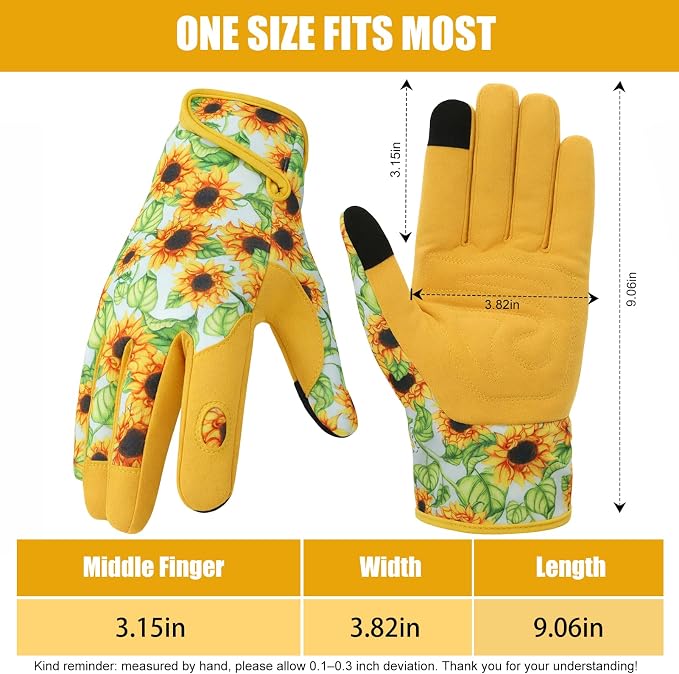 Sunflower Gardening Gloves Thorn Proof for Women Touchscreen Fingertips | Breathable Yard Work Glove