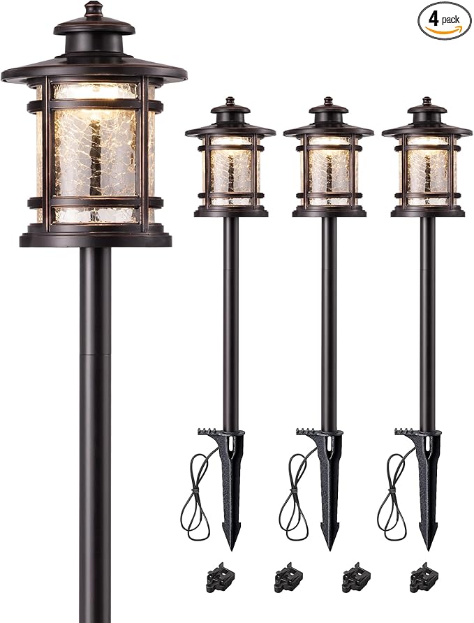 EDISHINE Low Voltage Landscape Lighting, 3.4W 155LM 12V 3000K Wired Pathway Lights, Outdoor Waterproof Electric Landscape Path Lights, 50,000H LED for Yard, Garden, Driveway, 4 Pack