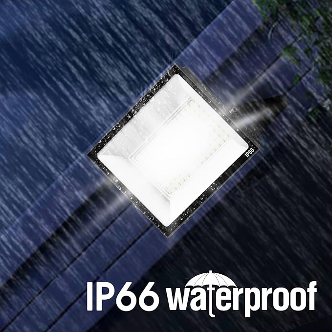 100W Flood Light Outdoor: 2 Pack 10000LM Bright LED Plug-in Flood Light, IP66 Waterproof, 100-265V, 6500K Daylight White, Plug-and-Play, Heat Dissipation, Ideal for Yard, Garage, Stadium