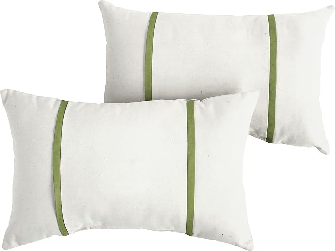 Sorra Home Indoor Outdoor Sunbrella Lumbar Pillows, Set of 2, 12 x 18, Canvas Natural Ivory & Cilantro Green