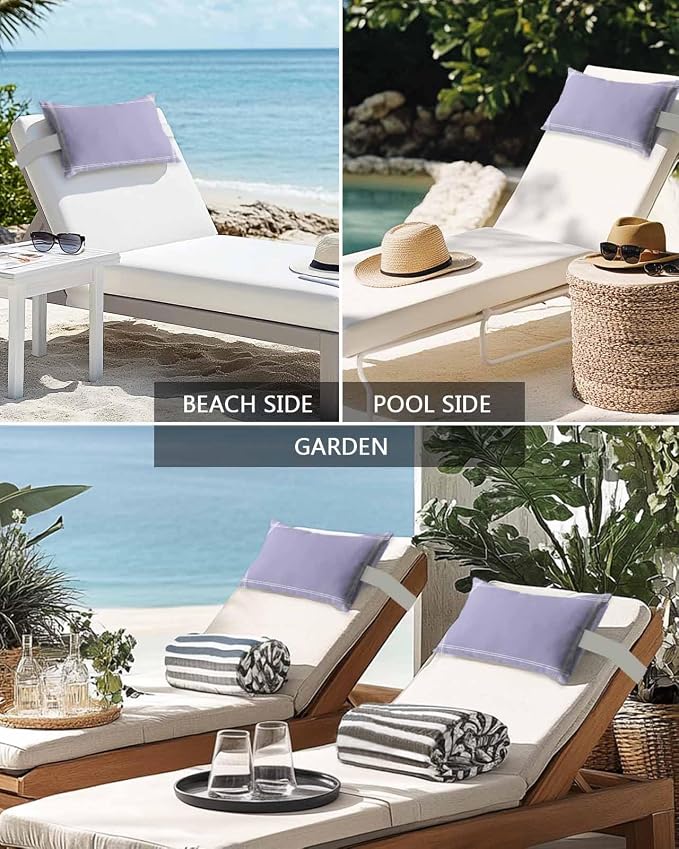 Outdoor Pillow for Lounge Chair with Strap & Insert Lavender Purple Recliner Head Pillow Solid Color Waterproof Headrest Patio Lumbar Pillows for Beach Pool Office Chaise Chair 12x20 Inch
