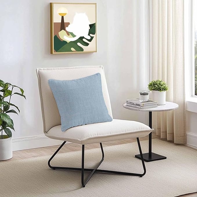Vandarllin Outdoor Throw Pillows Covers 16x16 inch Set of 2 Waterproof Sky Blue Linen Decorative Zippered Cushion Covers for Patio Furniture, Farmhouse Pure Color Lumbar Pillowcases