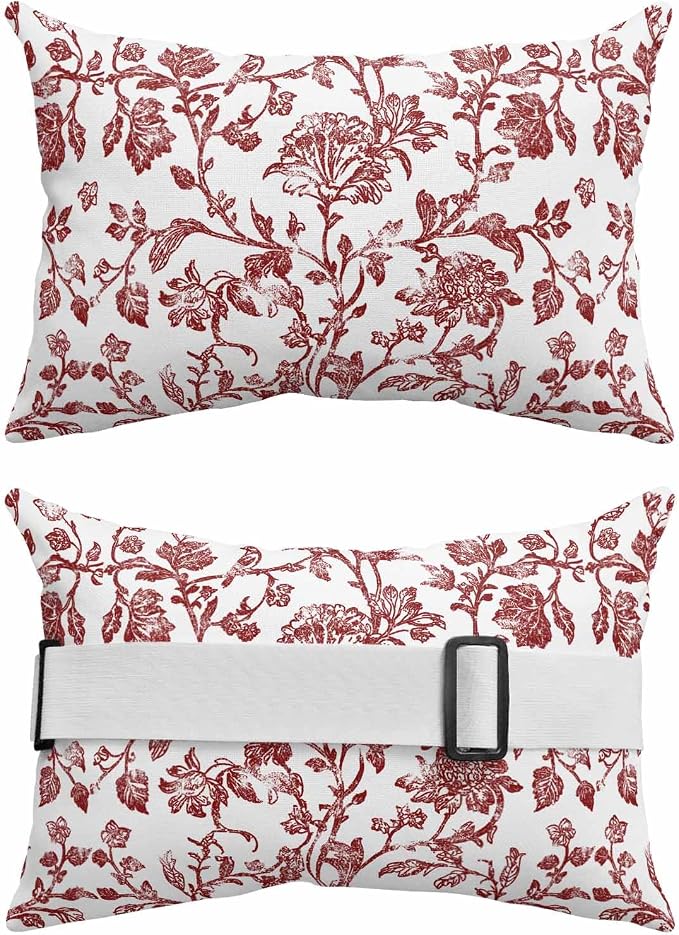 Pack of 4 Outdoor Lumbar Pillow Covers 11x16 Inch, Red Boho Flower Waterproof Throw Pillow Covers Set, Vintage Paisley Farmhouse Pattern Indoor&Outdoor Decorative Cushion Cases for Patio Porch Beach