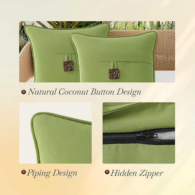 Outdoor Sunbrella Decorative Pillows with Coconut Button Pack of 4, 18" x 18" Outdoor Pillow Set for Couch Bed Throw Patio Sofa, Canvas Ginkgo