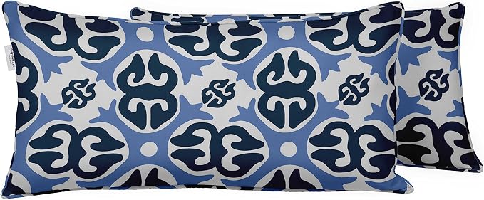 Indoor/Outdoor Polyester Fabric Lumbar Pillow Cover, All-Weather Waterproof Rectangular Cushion Case for Patio Furniture, 12 x 18 Set of 2 - Abstracts-84