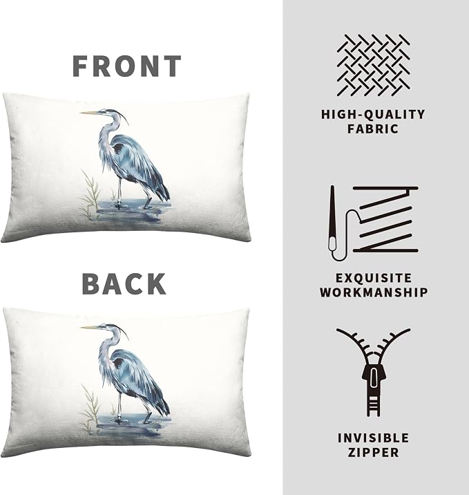 Watercolor Heron Lumbar Pillow Covers Pelican Throw Pillow Covers 12x20 Set of 2 Summer Bird Pattern Double Sided Printing Pillow Case for Farmhouse Patio Living Room, Cotton Linen