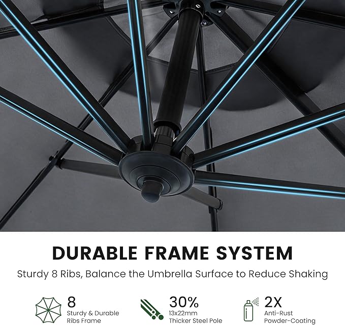OLILAWN 10ft Patio Umbrella with Base Included, Large Cantilever Outdoor Umbrella with 360°Rotation & Infinite Tilt, Heavy-Duty Frame for Deck, Pool, Backyard, Garden, Charcoal