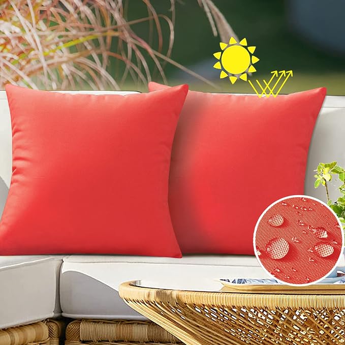 VAKADO Outdoor Waterproof Throw Pillow Covers 22X22 Set of 2 Decorative Red Patio Furniture Cushion Cases Outside Decor for Couch Garden Bench Porch