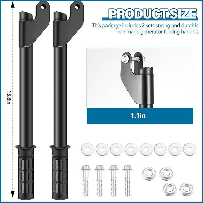 Threlaco 4 Pcs Generator Handle Kit, 15.8 Inch Folding Handles with Assembly Hardware, Outdoor Generator Wheel Accessories, Universal Fit