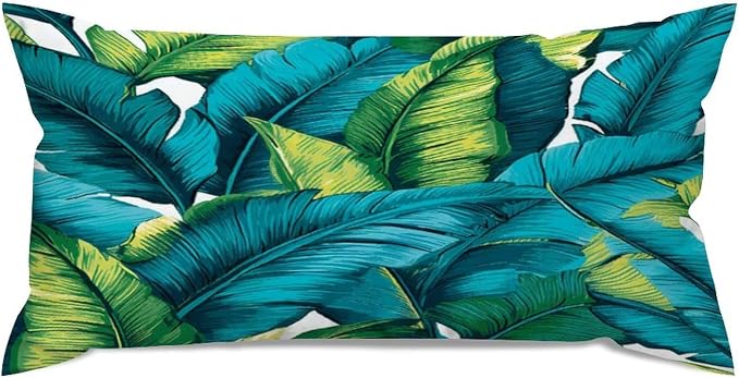 Set of 2 Turquoise Lime Green Teal Blue Aqua Tropical Plants Pillow Covers 12x24in Farmhouse Canvas Cushion Covers Outdoor for Couch Chair Home Decor for Family Friends