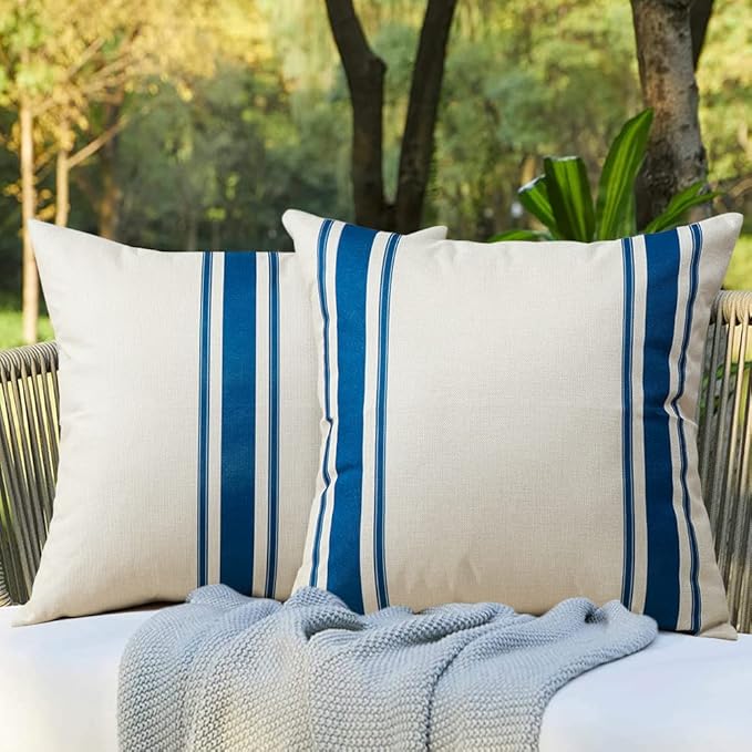 OTOSTAR Pack of 2 Outdoor Throw Pillow Covers 18x18 Inch Waterproof Decorative Pillow Covers Square Geometry Pillowcase Cushions Garden Pillows Shell for Couch Patio Furniture Tent Balcony (Navy Blue)