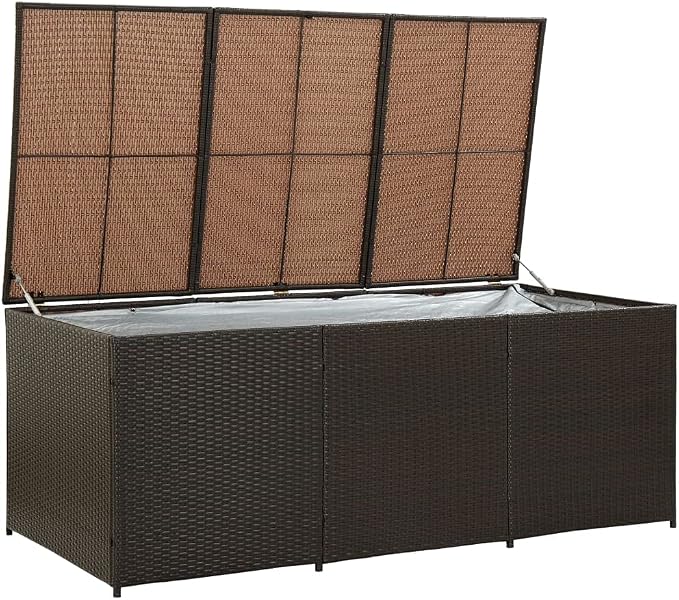 Poly Rattan Patio Storage Box 70.9"x35.4"x27.6" Brown Outdoor Deck Box with PE Liner & Gas Lift, Weather-Resistant Storage Cabinet for Garden Furniture Cushions Pool Toys