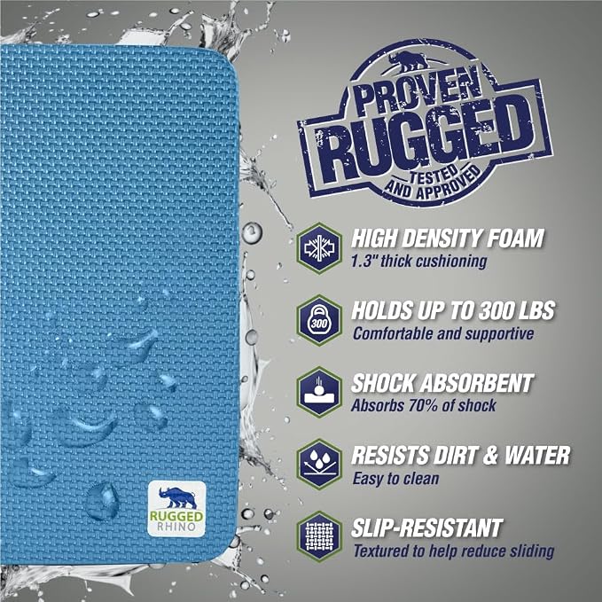 RUGGED RHINO Heavy Duty Kneeling Pad for Work, Shock Absorbent Thick Knee Pads, Holds Up to 300 lbs, Protect Knees from Hard Concrete Surfaces For Mechanics, Yard Gardening, Home Gym, Bright Blue