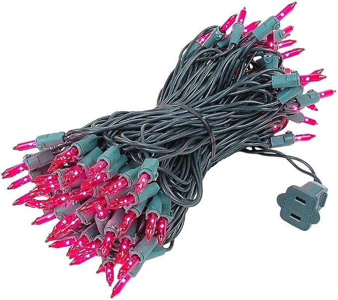 Novelty Lights 50 Feet 100 Bulbs Pink Incandescent Mini Lights, Green Wire
