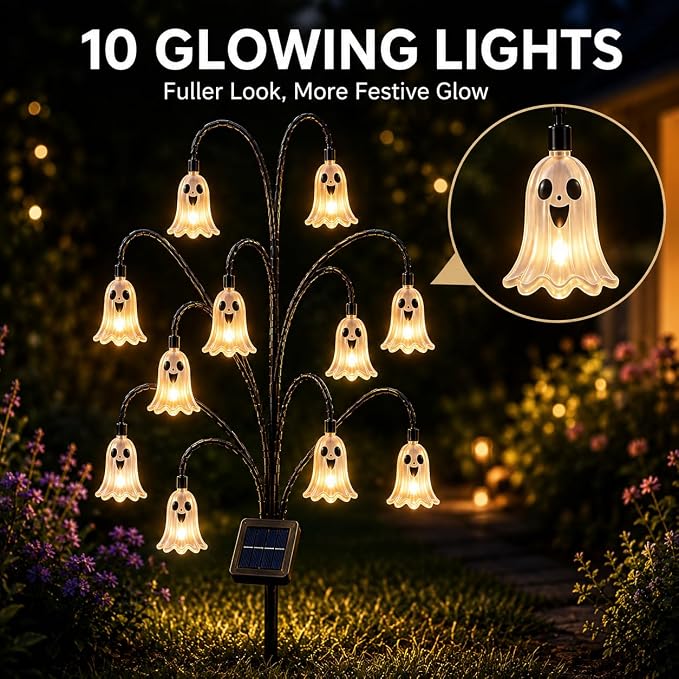 Halloween Solar Tree Stump Light, Glowing Ghost Garden Stake Lantern for Outdoor ，Style A