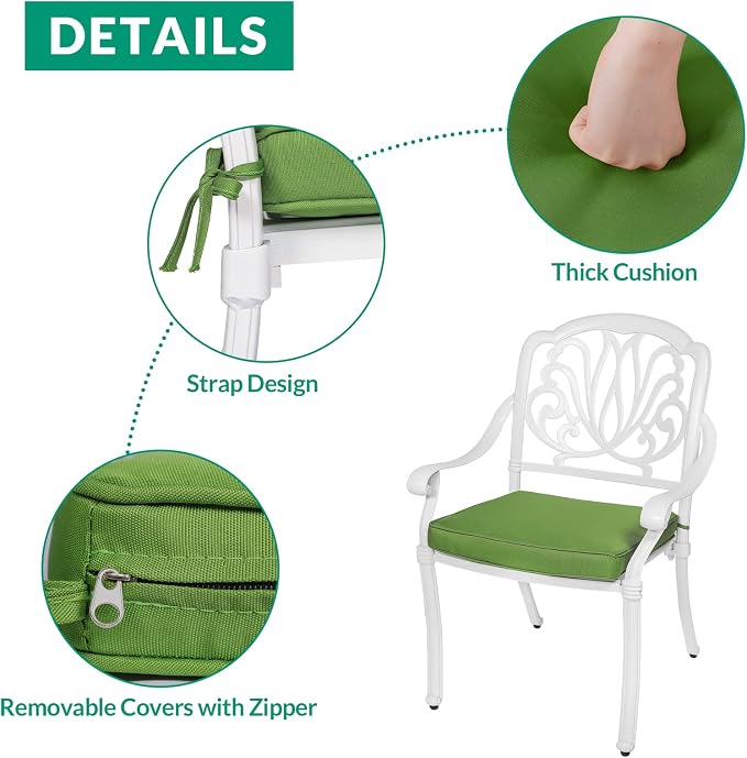 VIVIJASON 3-Piece Patio Bistro Sets, All-Weather Cast Aluminum Bistro Table Set Outdoor Patio Furniture, Include 2 Cushioned Chairs and 35.4" Round Table, 2" Umbrella Hole, White