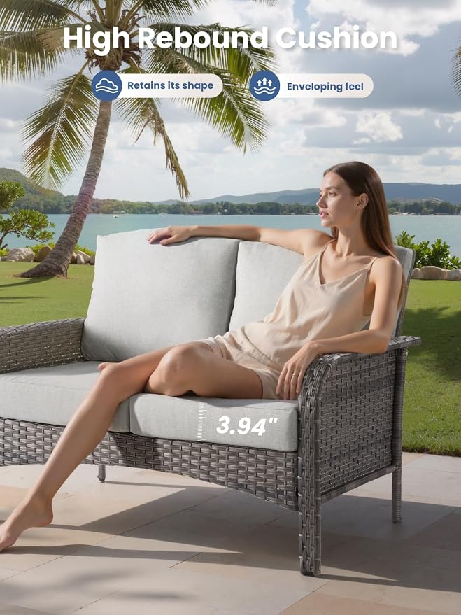 8-Piece Outdoor Patio Furniture Set with Swivel Chairs, Outdoor Conversation Wicker Sofa with Coffee Table, Rattan Couch for Deck Yard Poolside, Grey