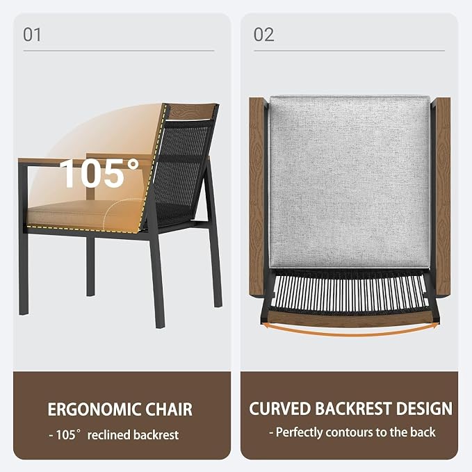 Patio Dining Chair Sets, Outdoor Metal Dining Furniture Set, 2PCS Patio Chairs with Cushions for Backyard, Deck