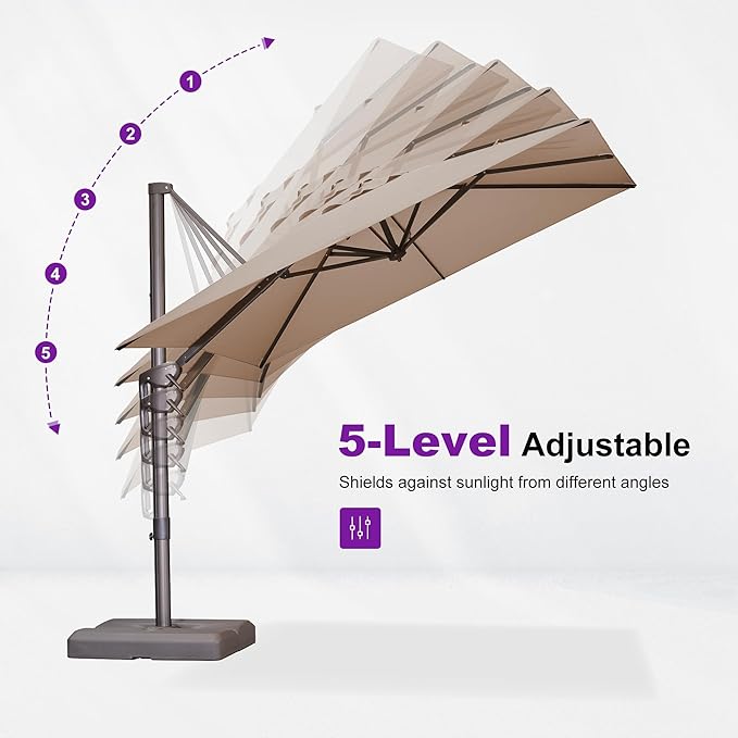 PURPLE LEAF 10' X 13' Patio Cantilever Umbrella with Base Rectangle Umbrella Outdoor with Aluminum Offset Antique Bronze Hanging and 360° Rotation for Pool Garden Deck Patio, Taupe