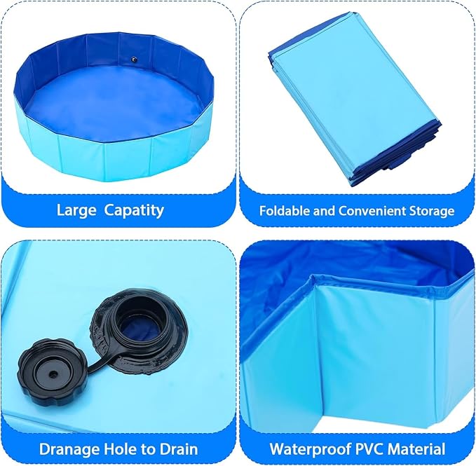 Foldable Dog Pool,Kiddie Pool with Hard Plastic, 32" x 8" Dog Bath Tub for Outdoor Backyard, Collapsible Dog Swimming Pool for Kids Dogs Pets