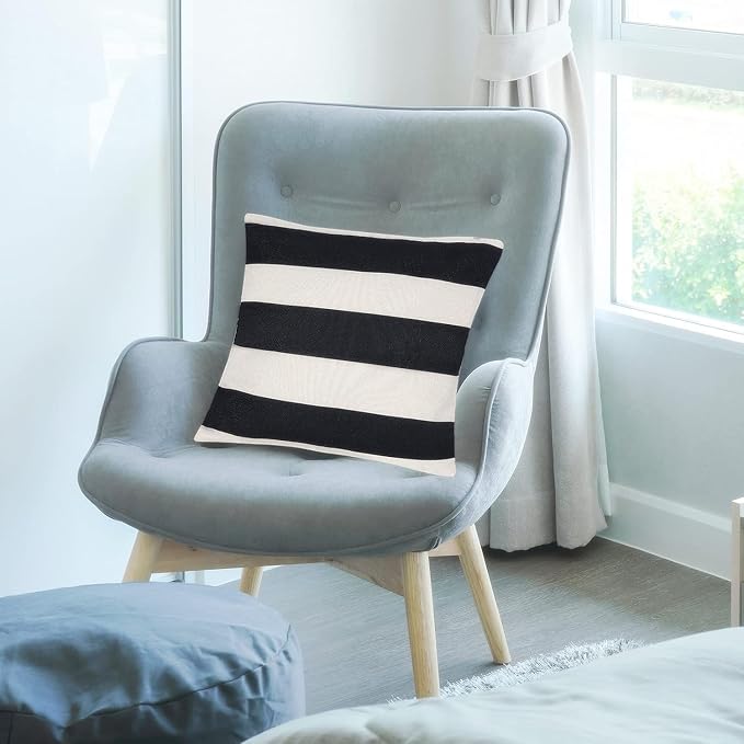 tiggell 2 Pack Waterproof Pillow Covers Outdoor Throw Pillowcases Decorative Garden Cushion Case for Home Garden Patio Couch Balcony Striped (Black & White, 20 * 20 inch)