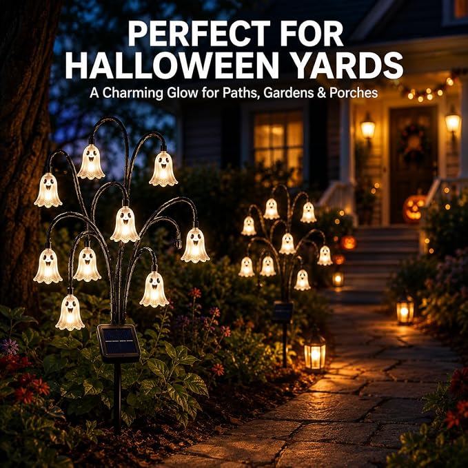 Halloween Solar Tree Stump Light, Glowing Ghost Garden Stake Lantern for Outdoor ，Style B