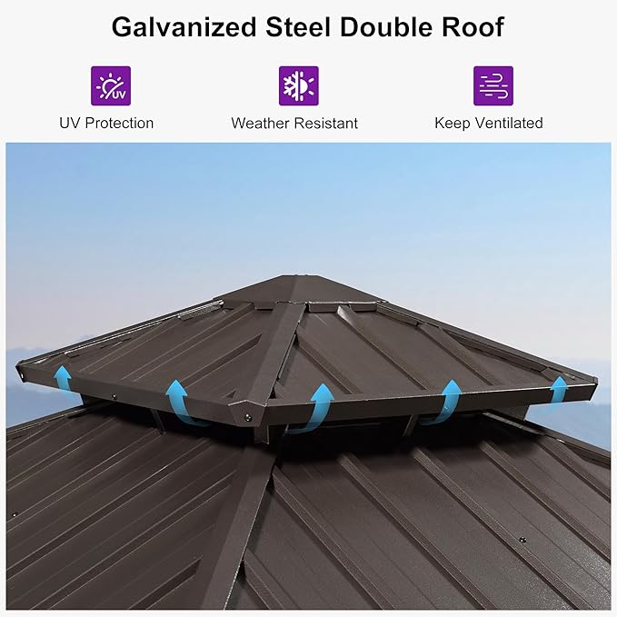 PURPLE LEAF 8’ X 8’ Outdoor Hardtop Gazebo Metal Frame Galvanized Steel Double Roof with Curtains and Nettings for Patio Desk Backyard Bronze