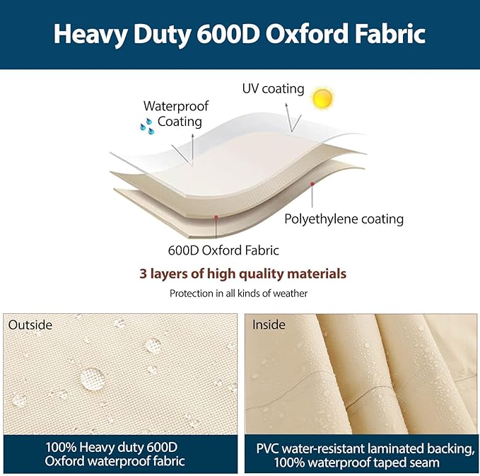 Outdoor Sectional Cover Patio Furniture Covers Waterproof Rip-Stop Anti-UV 600D Heavy Duty Couch Sofa Cover with 3 Air Vent (Beige & Reddish Brown, L-shaped 90"x120")