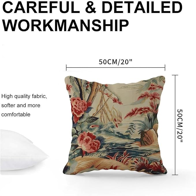 Pillow Cover Moore Manor Antique Chinoiserie Cushion Cover Farmhouse Coral Peony Chic Asian Pillow Cover Accent Outdoor Garden Decoration for Patio Couch Bench 20x20 in