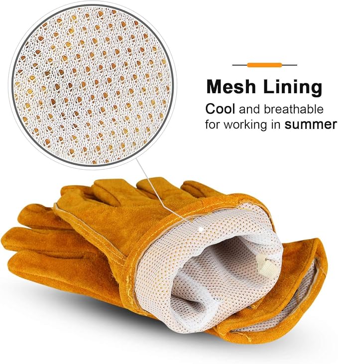 OZERO Leather Work Gloves, Gardening Gloves, Cowhide, Mesh Lining, 1Pair, L | Flexible Grip, Keystone Thumb, Elastic Wrist, Breathable Unlined Comfort for Yard Work, Firewood, Landscaping and Farm Tasks