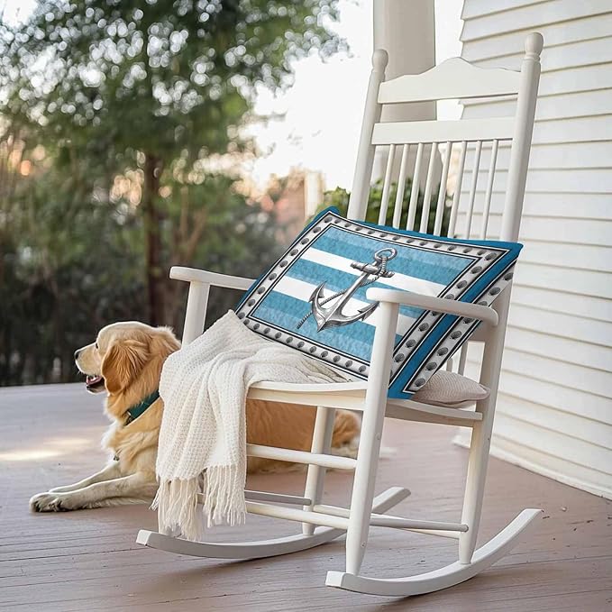 Summer Boat Anchor Outdoor Waterproof Pillow Covers Set of 2, Nautical Ocean Shells Anchor Blue White Stripe Pillowcase Decorative Throw Cushion Cases for Patio Garden Couch 20 x 12 Inches